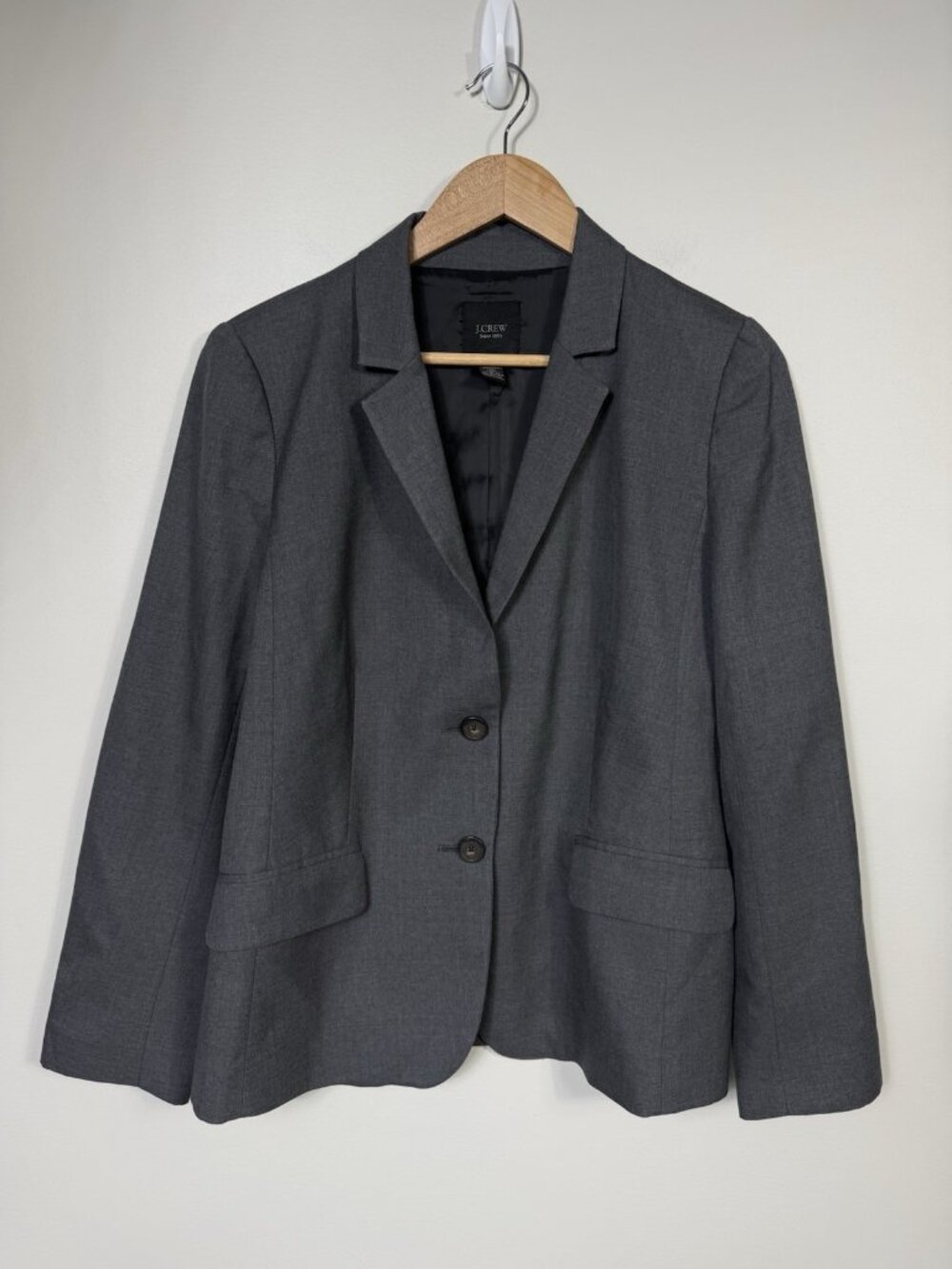 J Crew Womens Blazer Gray Wool Super 120s Size 12 Capsule Office Two Button